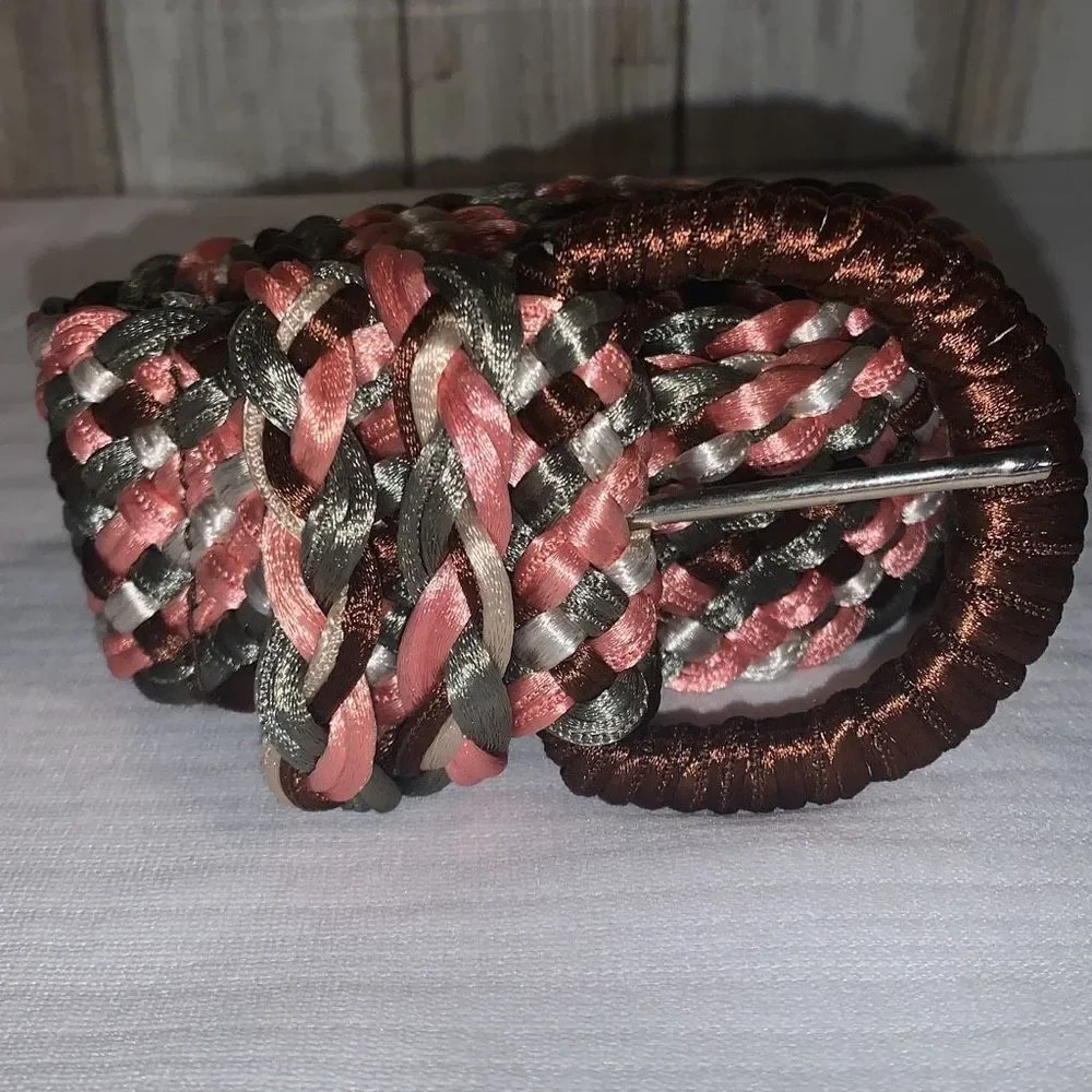Vintage Pastel‎ Satin Wide Woven Boho Belt Size Medium